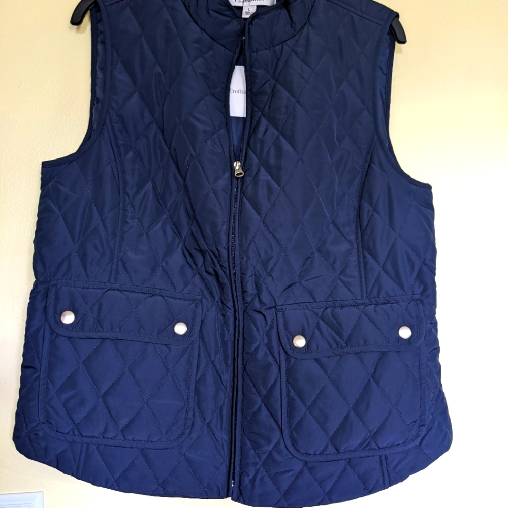 Croft & Borrow Women's Navy Blue Down Vest - Picture 1 of 6